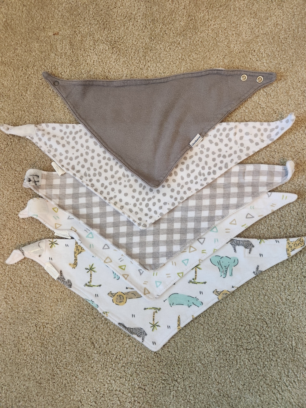 Neutral Gray & Animal Print Baby Bandana Bib Set - Soft Absorbent Drool Bibs